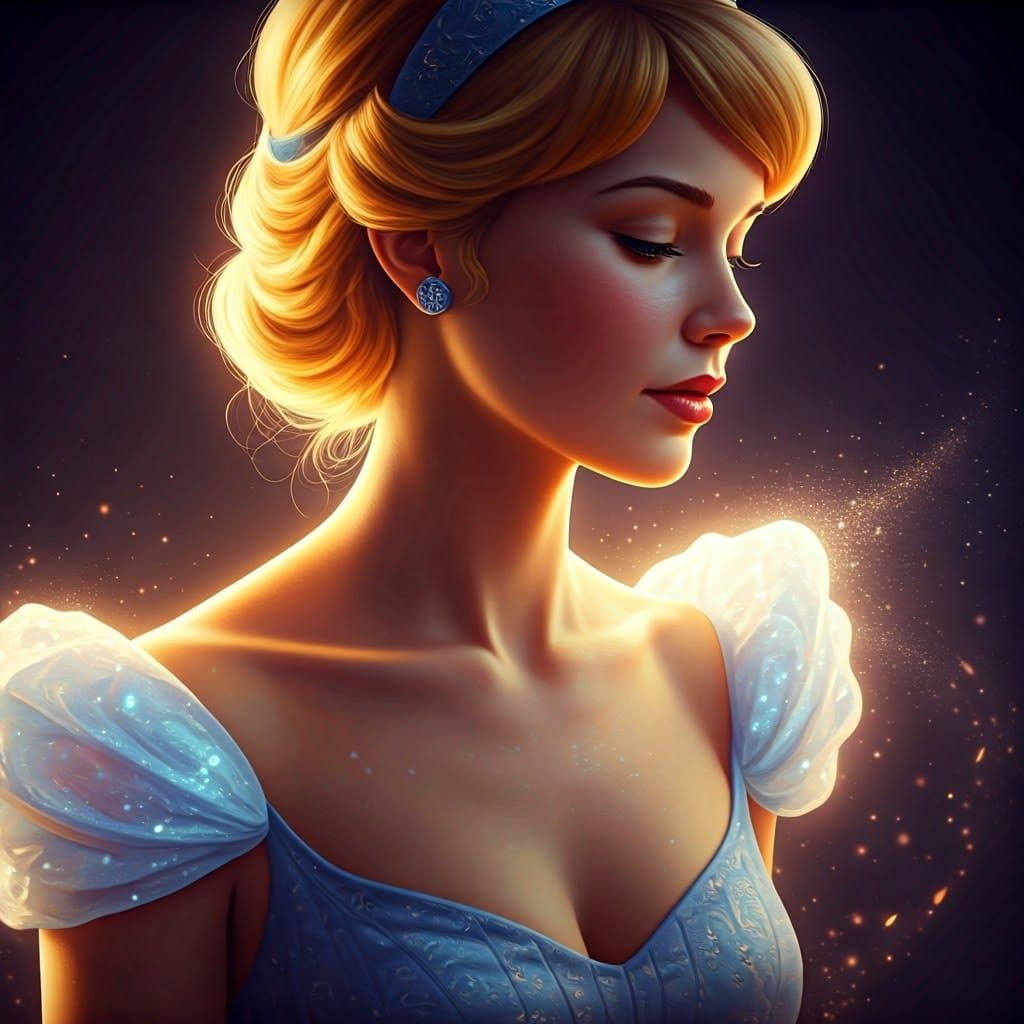 Enchanted Ball Gown Transformation in Whimsical Art Nouveau...