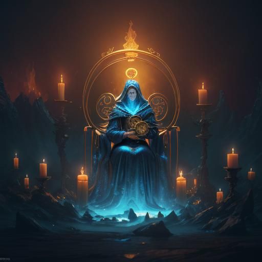 Mystical Tarot Reader in Ethereal Chamber