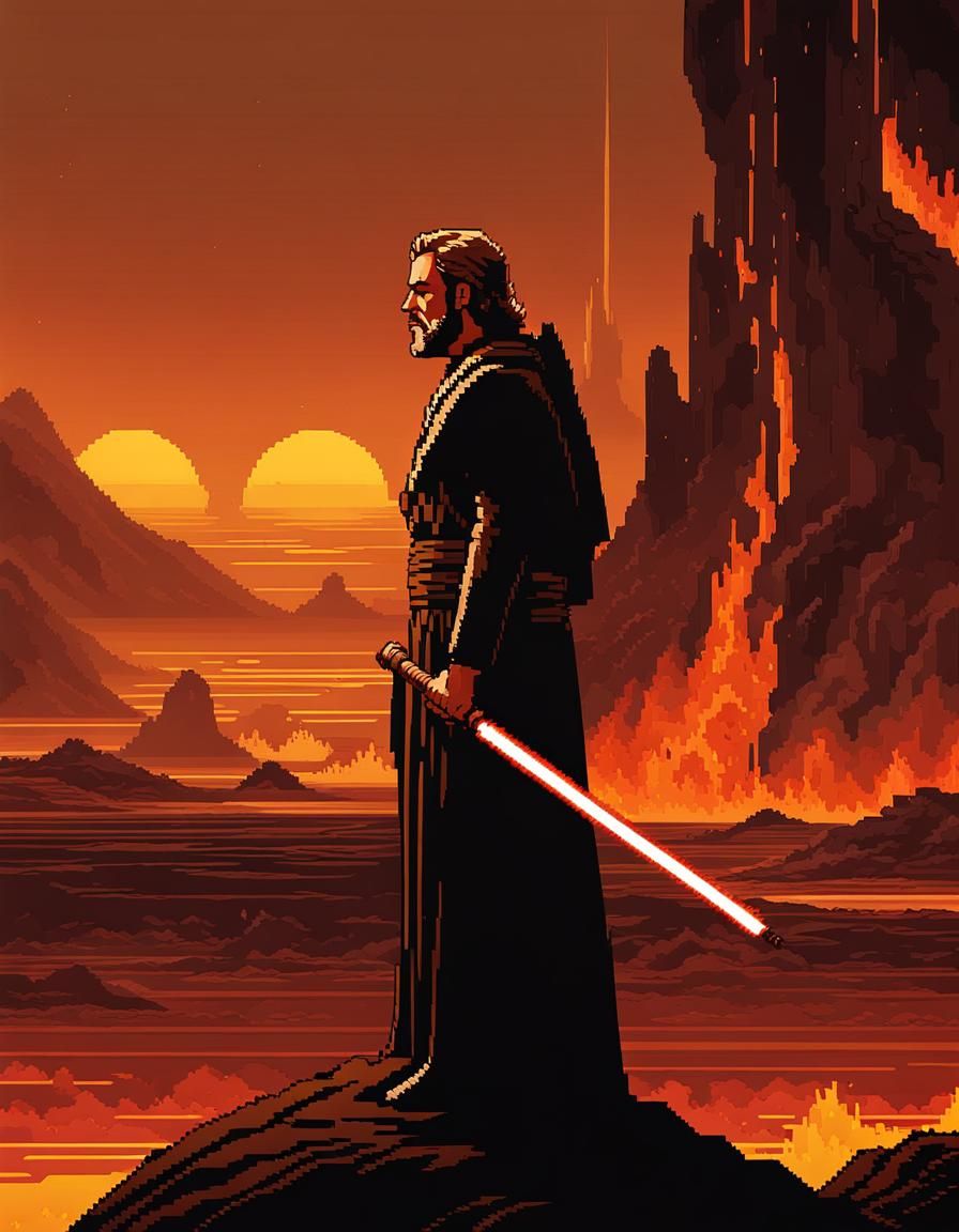 Obi-Wan Kenobi on Mustafar in Pixel Art