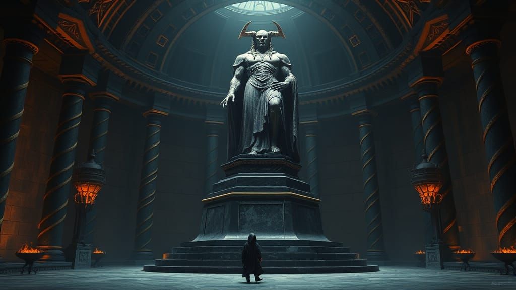 Ominous Chaos Lord Statue in Subterranean Vault