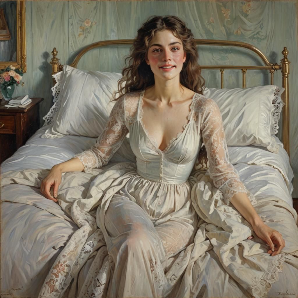 Woman Waking Up: American Impressionism Style