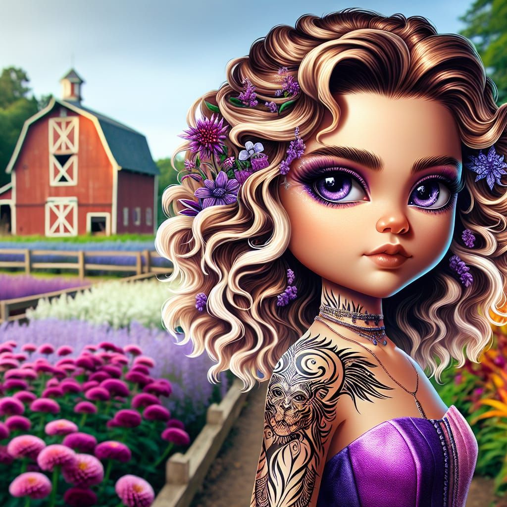 Hyperrealistic Chibi Woman with Tribal Tattoos