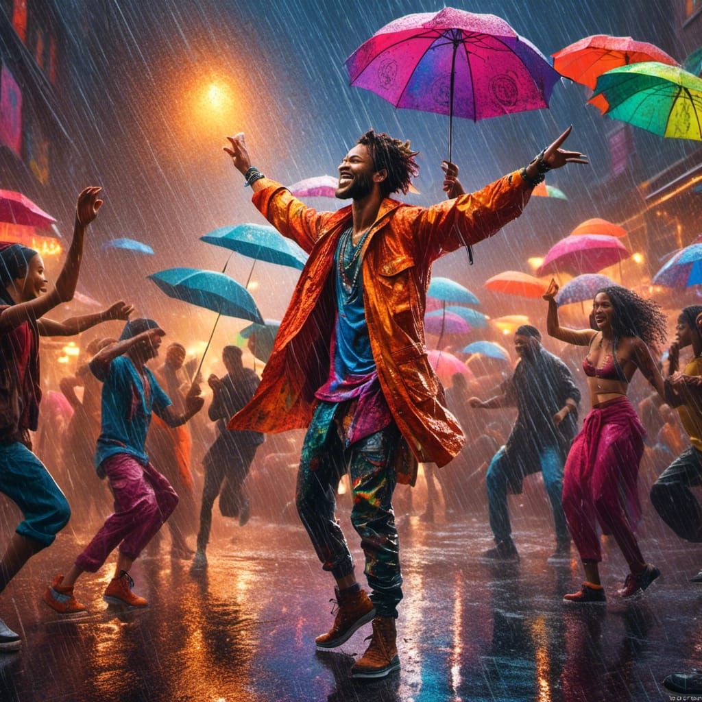 Hyper-Realistic Graffiti Art: Dancing in the Rain