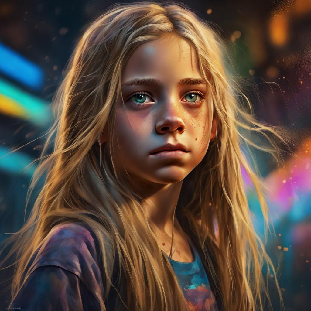Hyperrealistic Tween Portrait with Colorful Splash Art