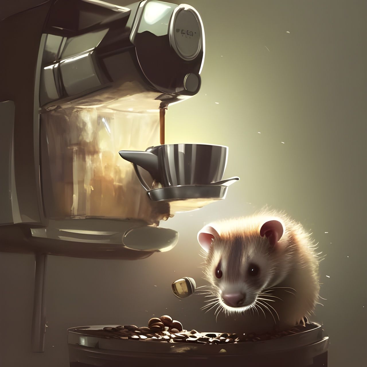 Ferret Makes Espresso: Photorealistic 8k Portrait
