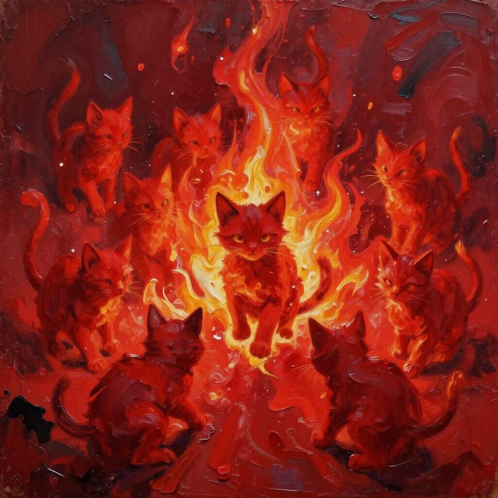 Explosion of Fiery Kittens in Expressionist Style