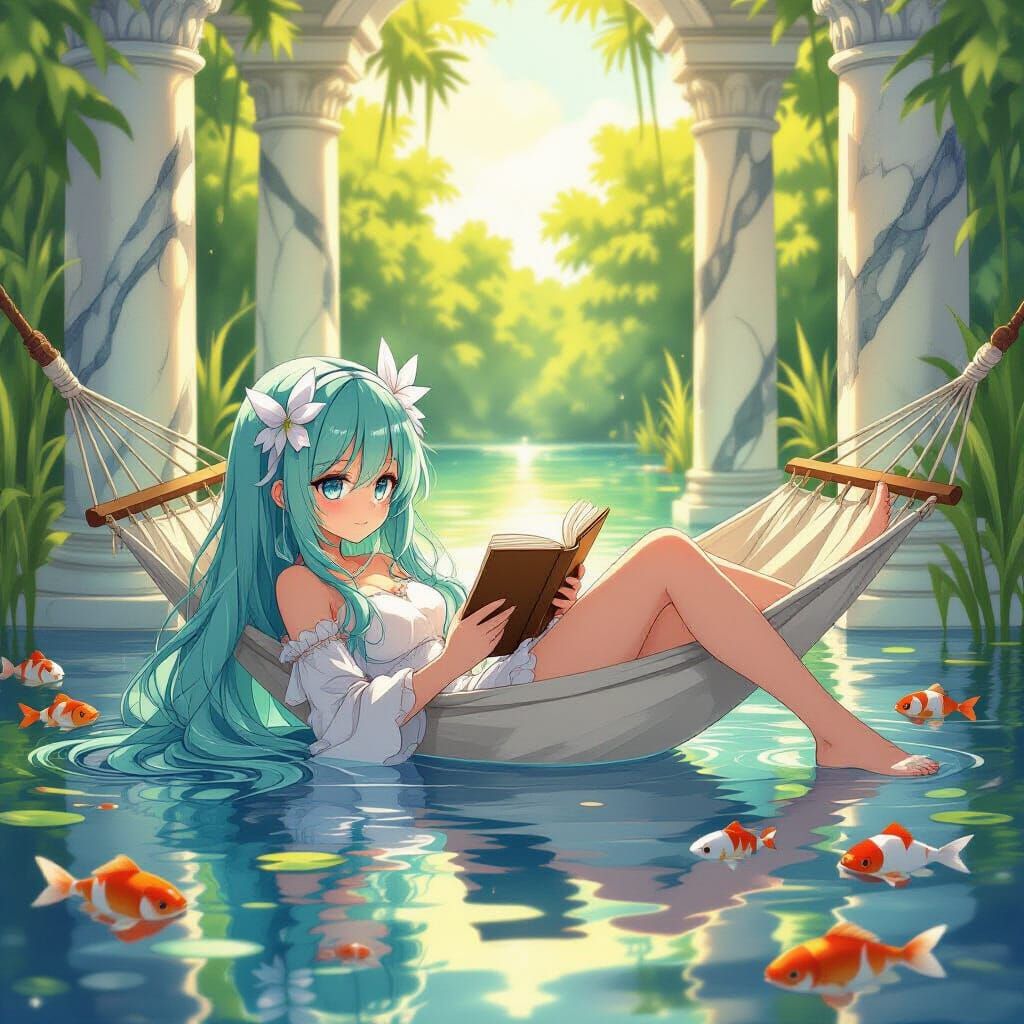 Girl in Swamp Reading, Anime Style
