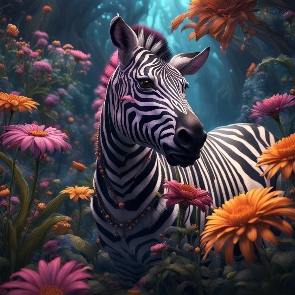Flower Zebra with Fairy in Detailed Digital Painting