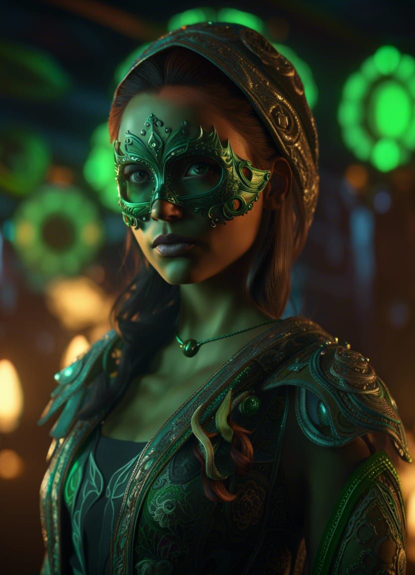 Calavera Mask Portrait with Spirits, in Digital Art Style