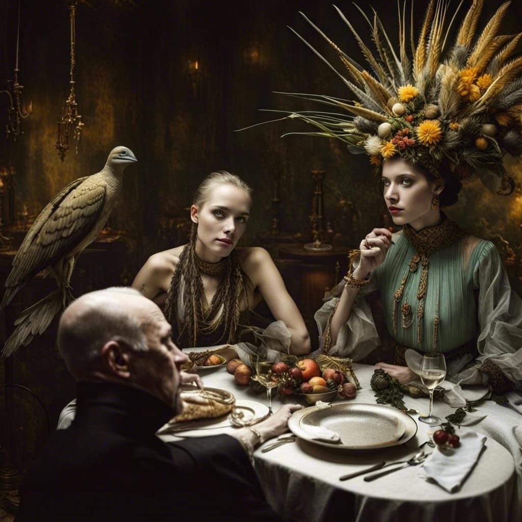 Surreal Alien Restaurant Celebration in Hyperreal Painting