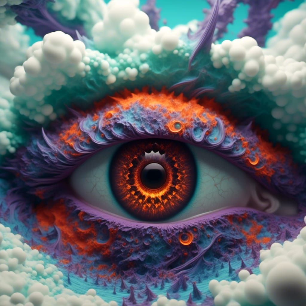 Luminescent Blue-Eyed Fractal Vision in 3D Render
