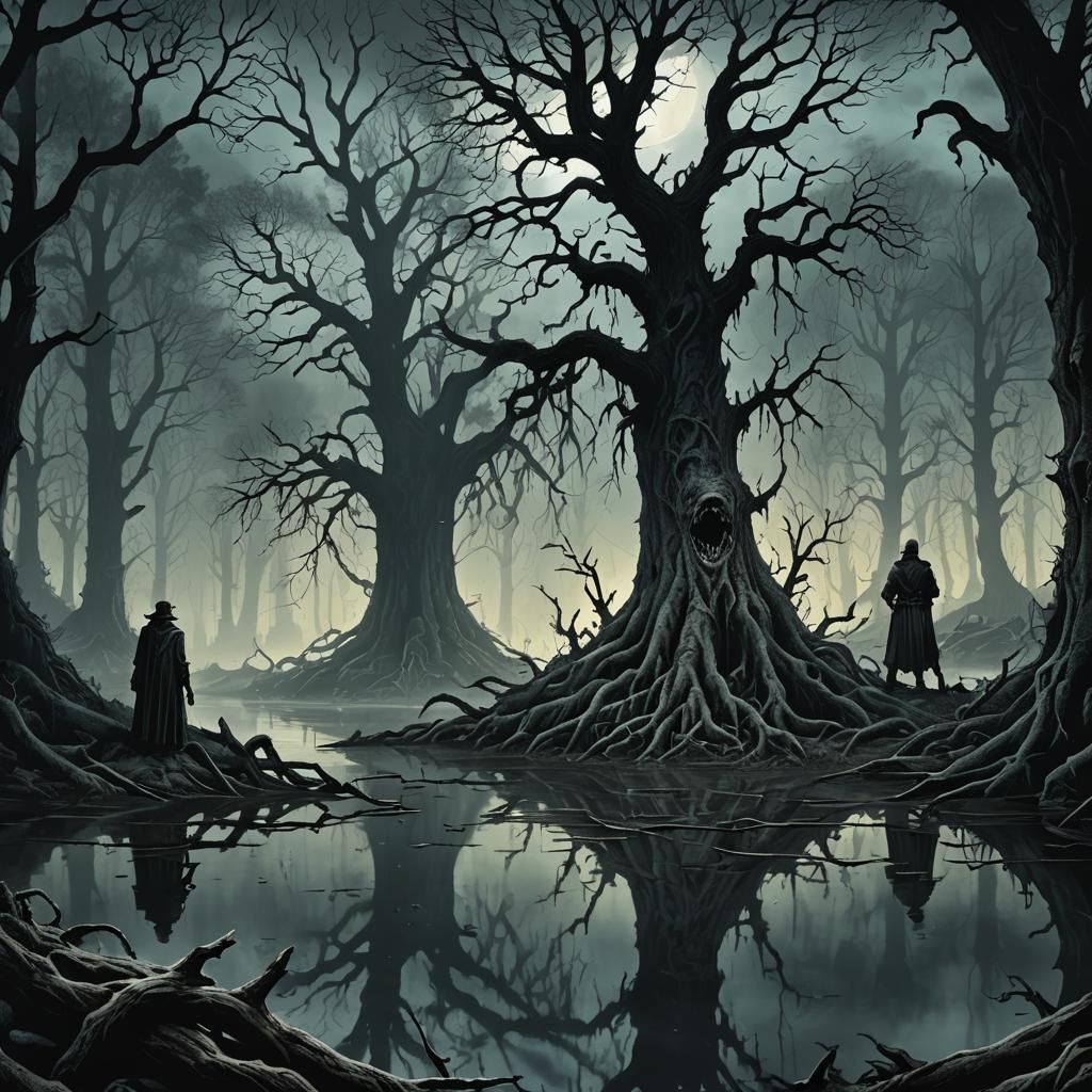 Eerie Lake Goons in Dark Fantasy Illustration