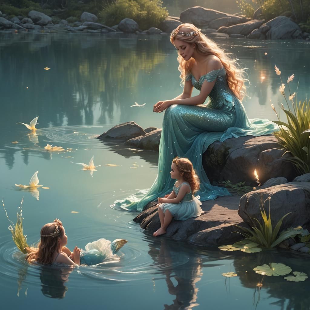 Mermaid Princess at Lakeside: Fantasy Digital Art