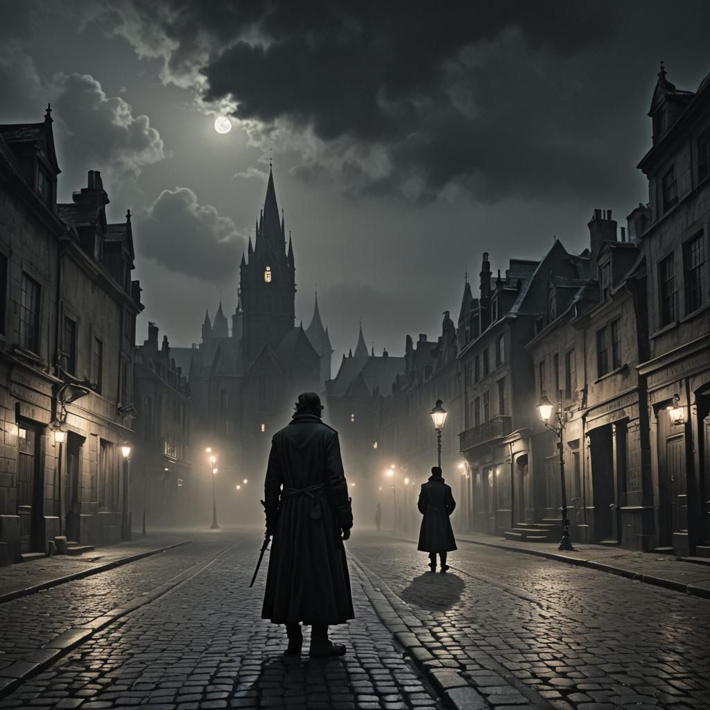 Eerie Town Corner at Night in Dark Fantasy Style