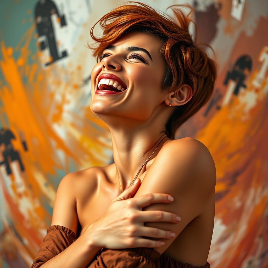Vibrant Portrait of a Hispanic Woman in a Fit of Laughter