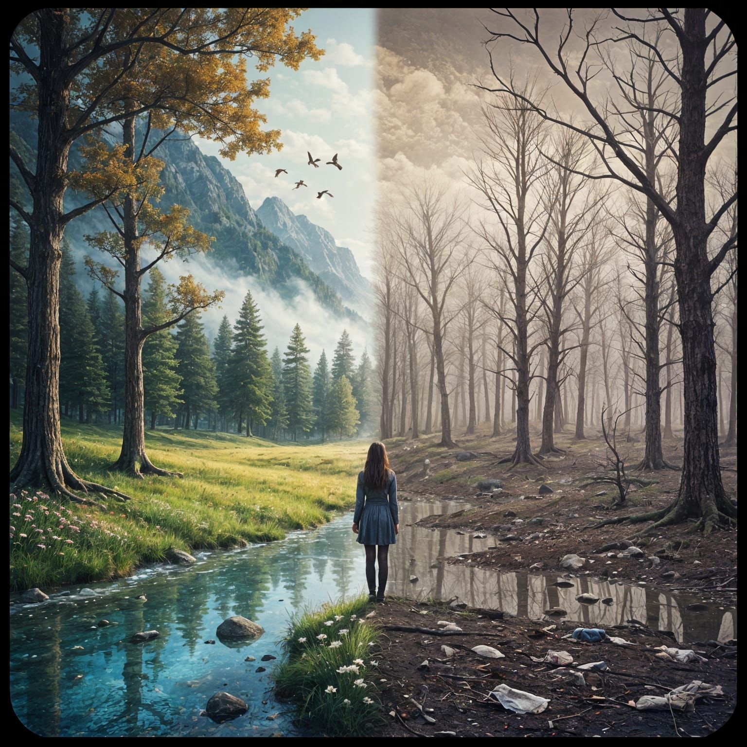 Contrasting Forest: Thriving vs. Decayed Landscape