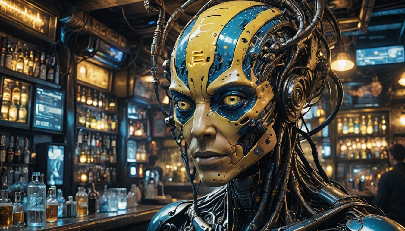 photograph of a Cyborg Alien, visible circuitry around the o...