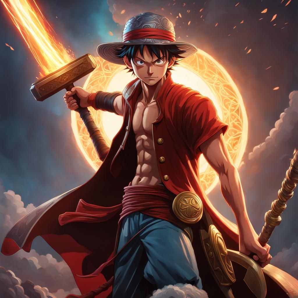 Luffy with Thor's Hammer: Detailed Artstation Portrait