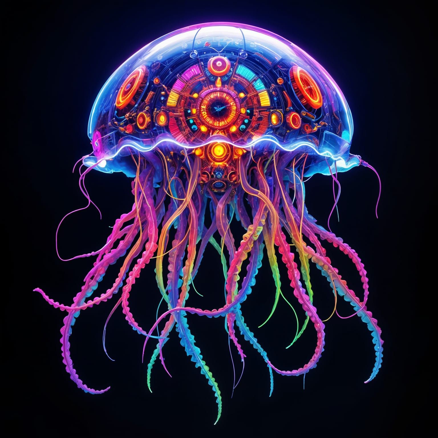 Glowing Mechanical Jellyfish with Intricate Clockwork