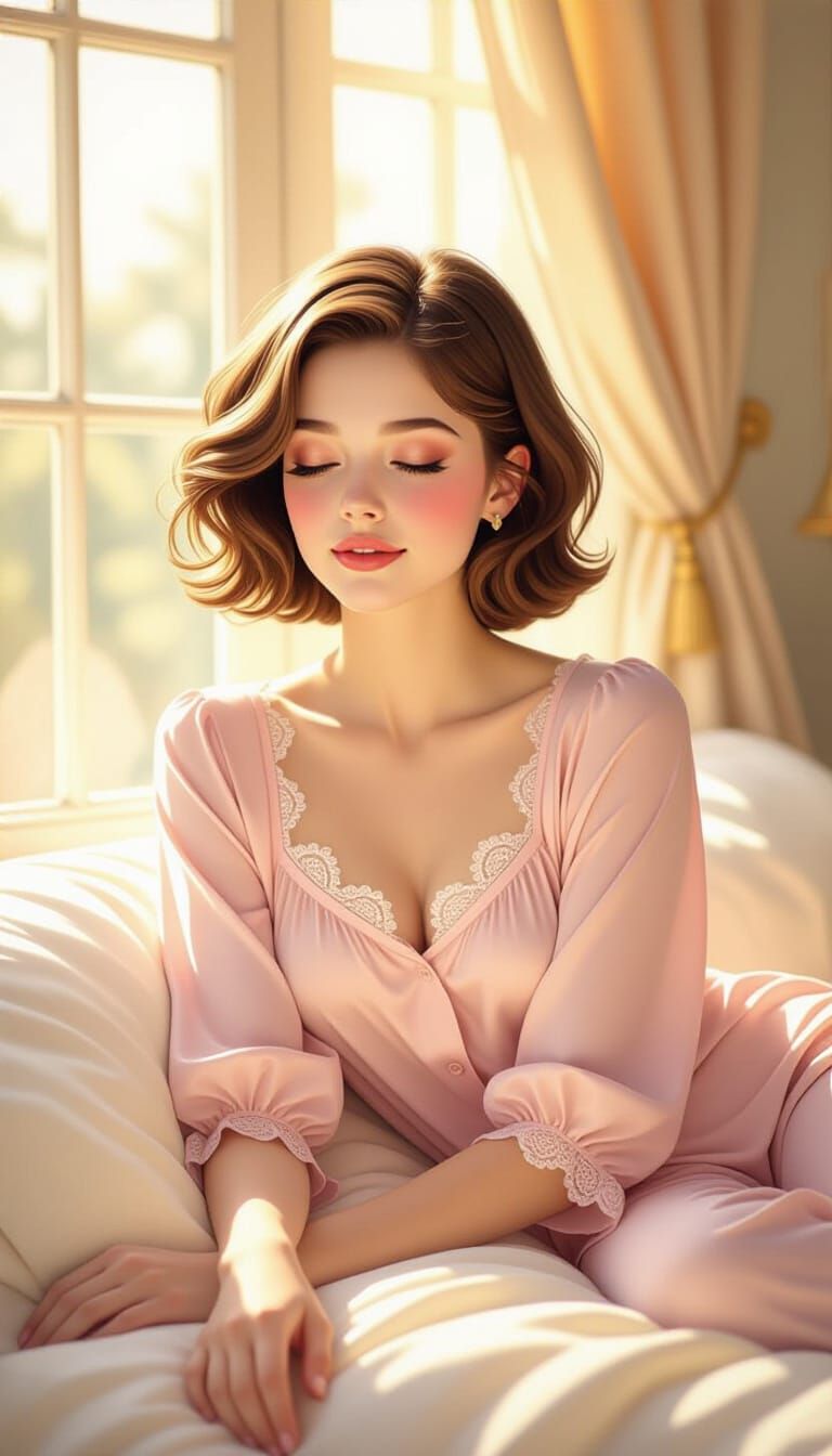 Dreamy Woman in Art Nouveau Style