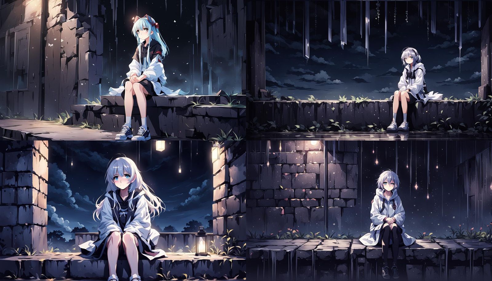 Melancholic Anime Girl Waiting in Magical Darkness