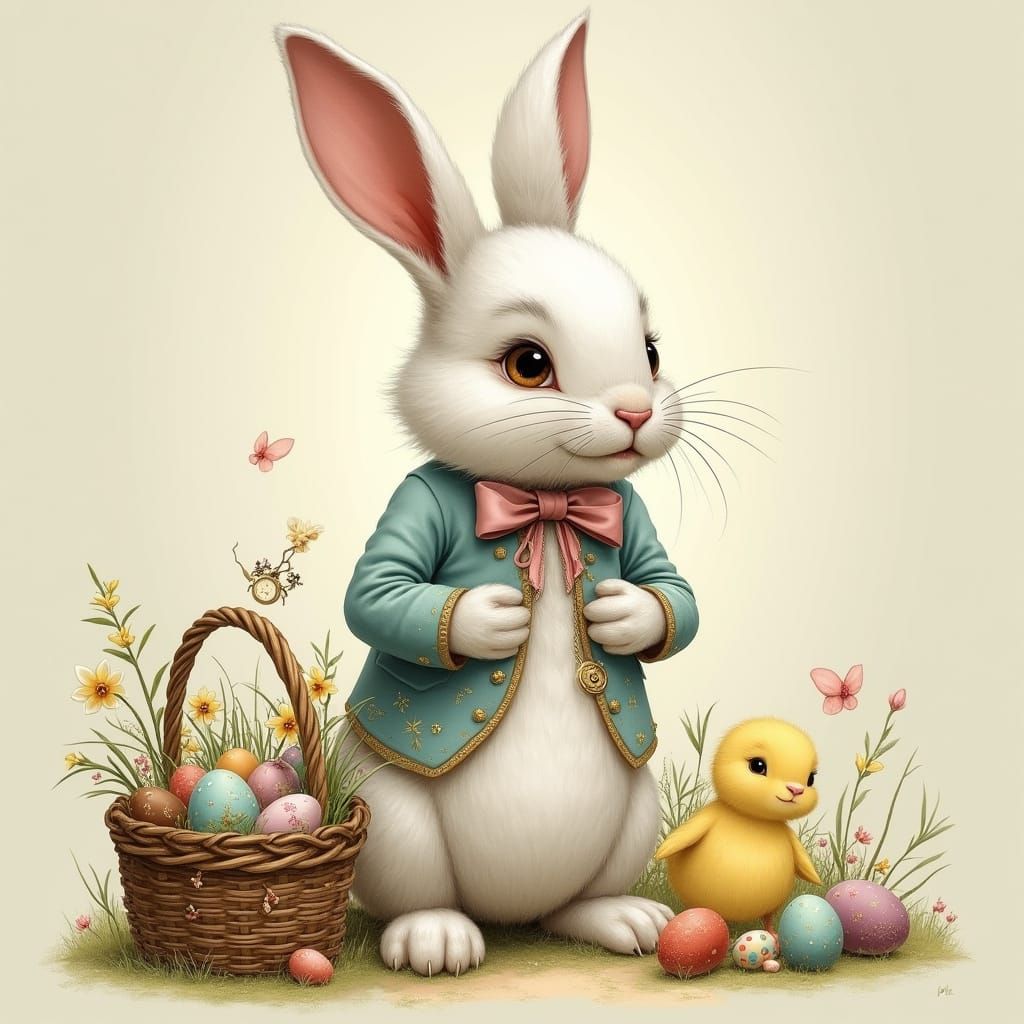 Easter Bunny in Classic Children's Book Illustration Style