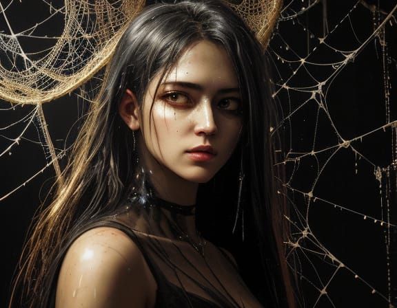 Angel Trapped in Sin's Web: Grunge Oil Painting