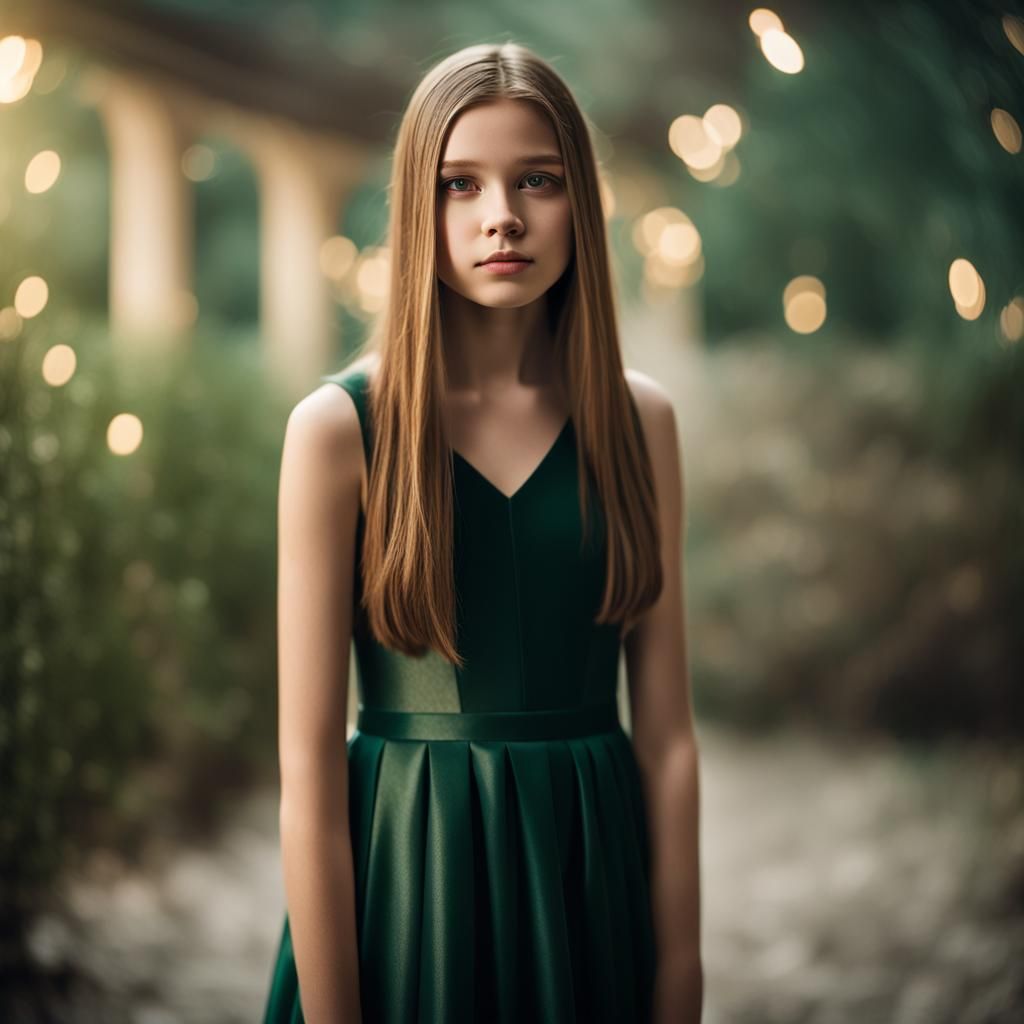 Moody Teenage Girl in Elegant Prom Dress
