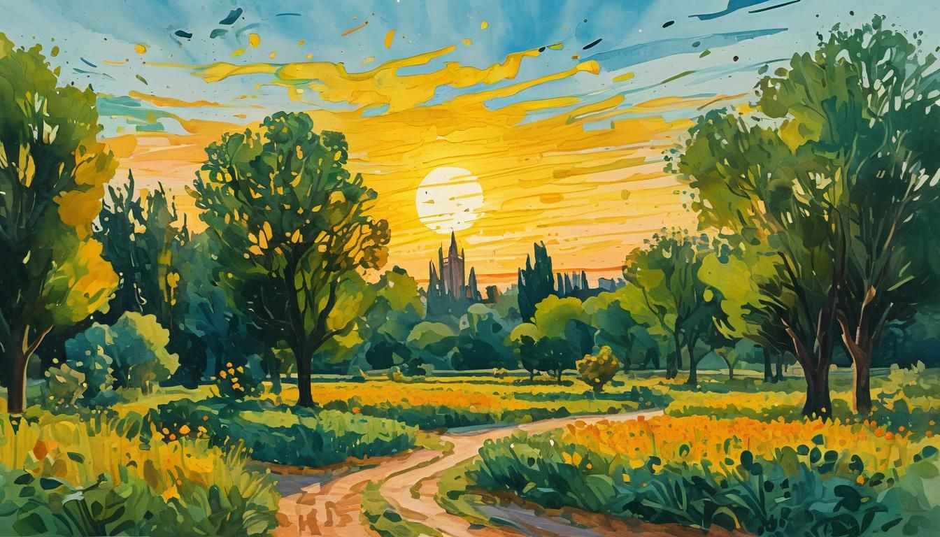 Impressionist Painting During Golden Hour in Gouache Style
