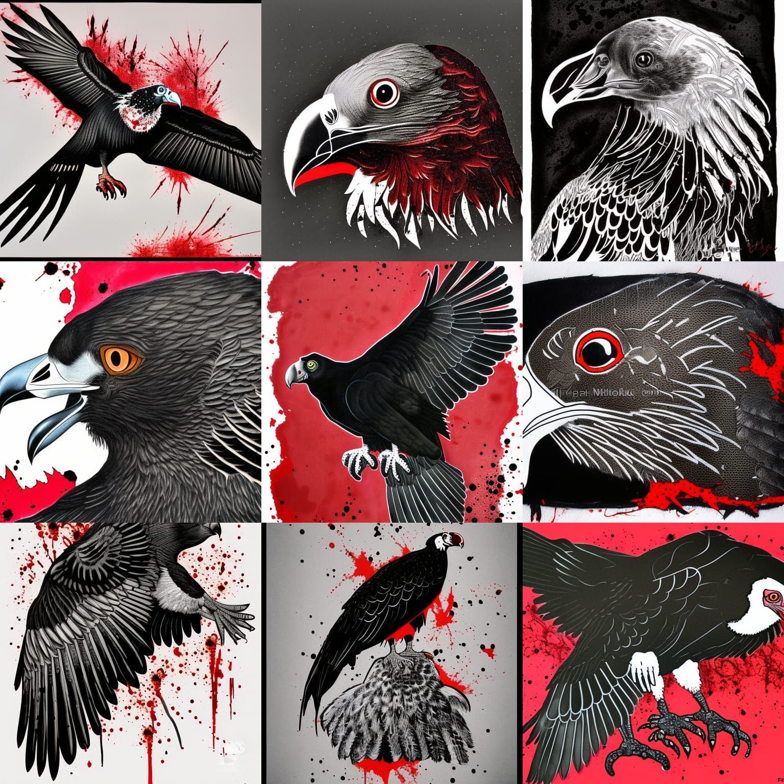 Hybrid Vulture Cat in Ink Art Style