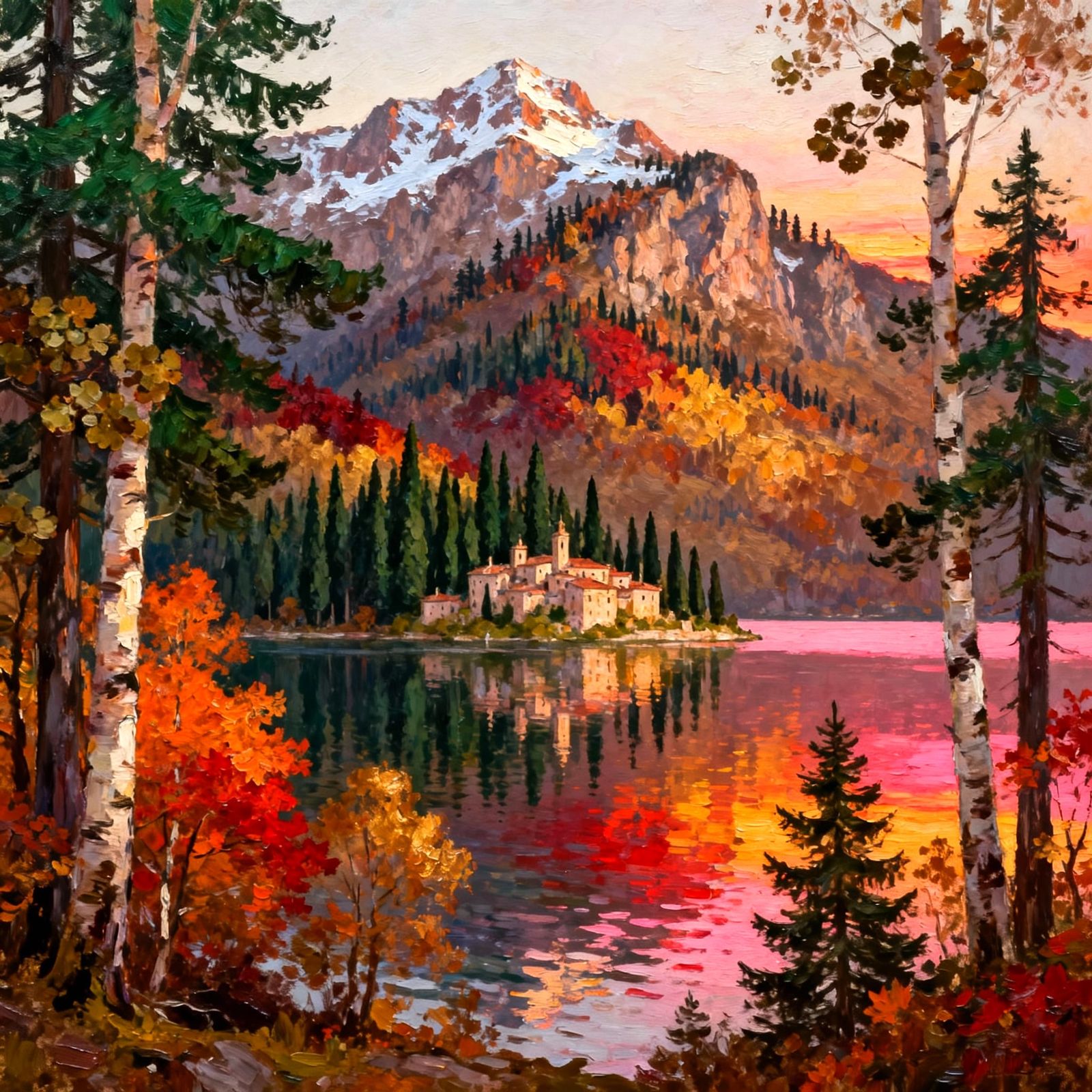 Italian Renaissance Village on Island at Sunset