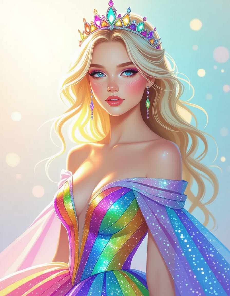 Rainbow Queen in Pastel Fantasy Concept Art