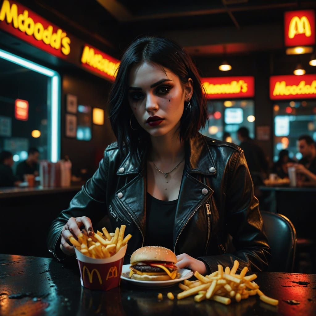 Goth Girl in Moody McDonald's Scene