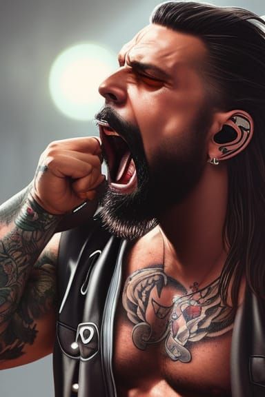 Heavy Metal Singer Portrait in Hyperdetailed Style