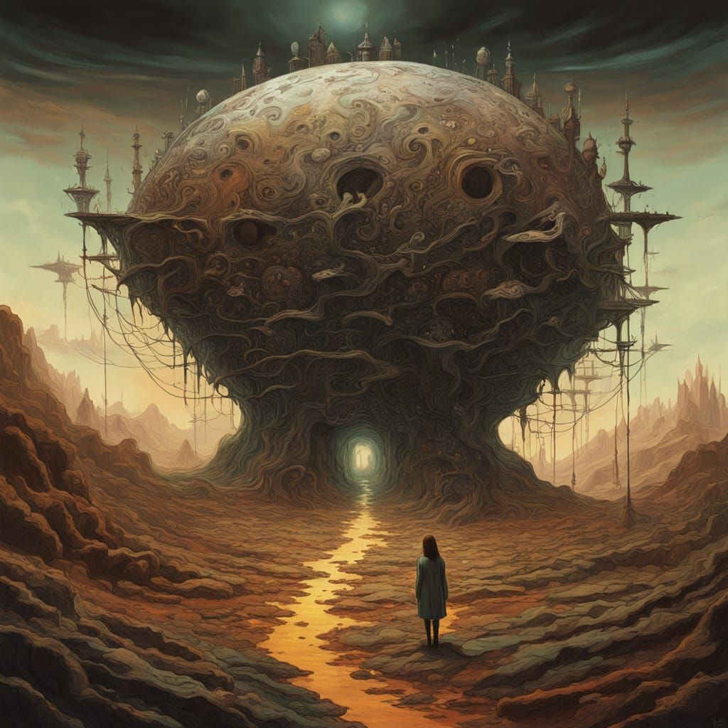 Surreal Alien Woman in Sugar and Rivet Landscape