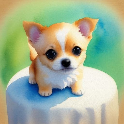 Watercolor Dog on a Sunny Square