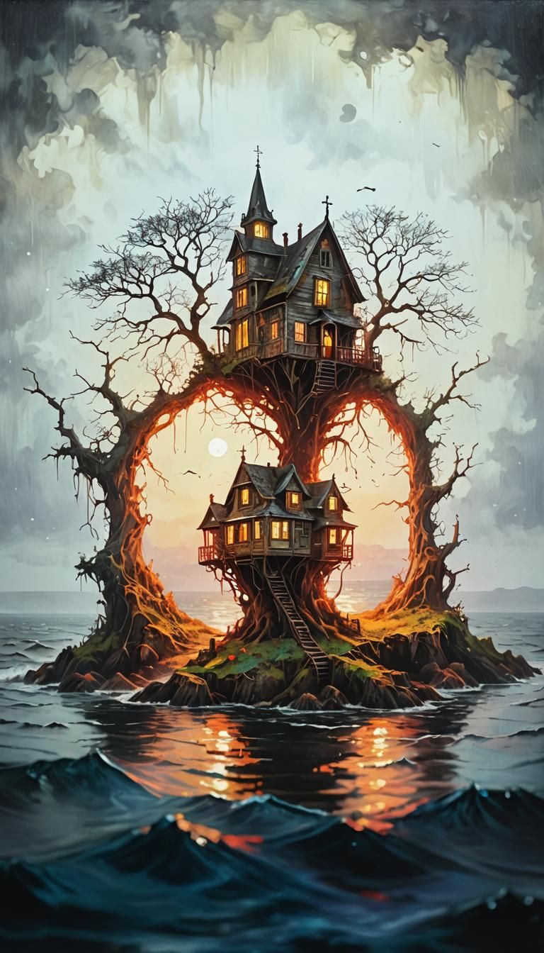 Gothic Island House in Romantic Style