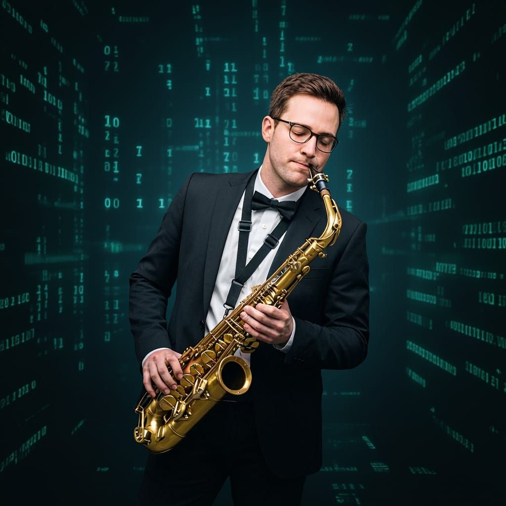 Matrix Saxophonist: Futuristic Cyberpunk Musician