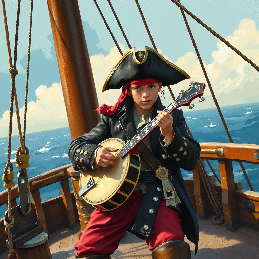 Young Pirate's Gouache Banjo Serenade on Deck