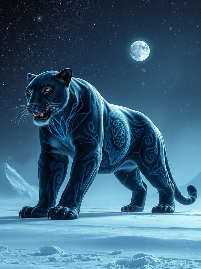 Majestic Black Panther Dominates Arctic Blizzard in Ethereal...