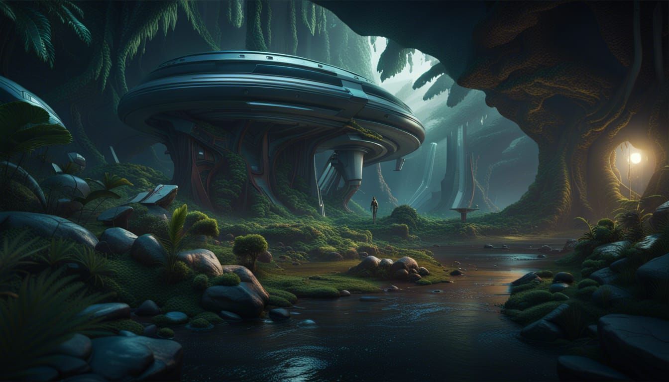 Detailed Alien Jungle Matte Painting in 8K