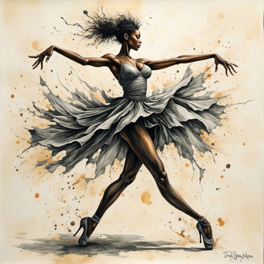 Dynamic Ballerina in Fluid Splatter Impasto Style