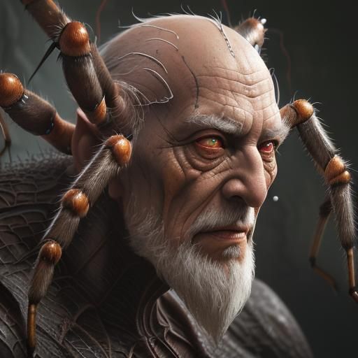 Realistic Old Man with Spider Features: Detailed Art