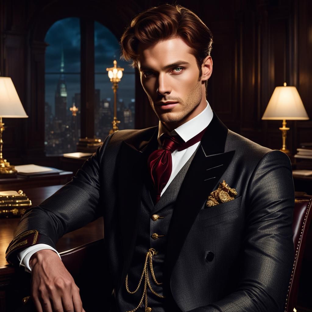 Victorian Young Man with Gold Eyes in Office