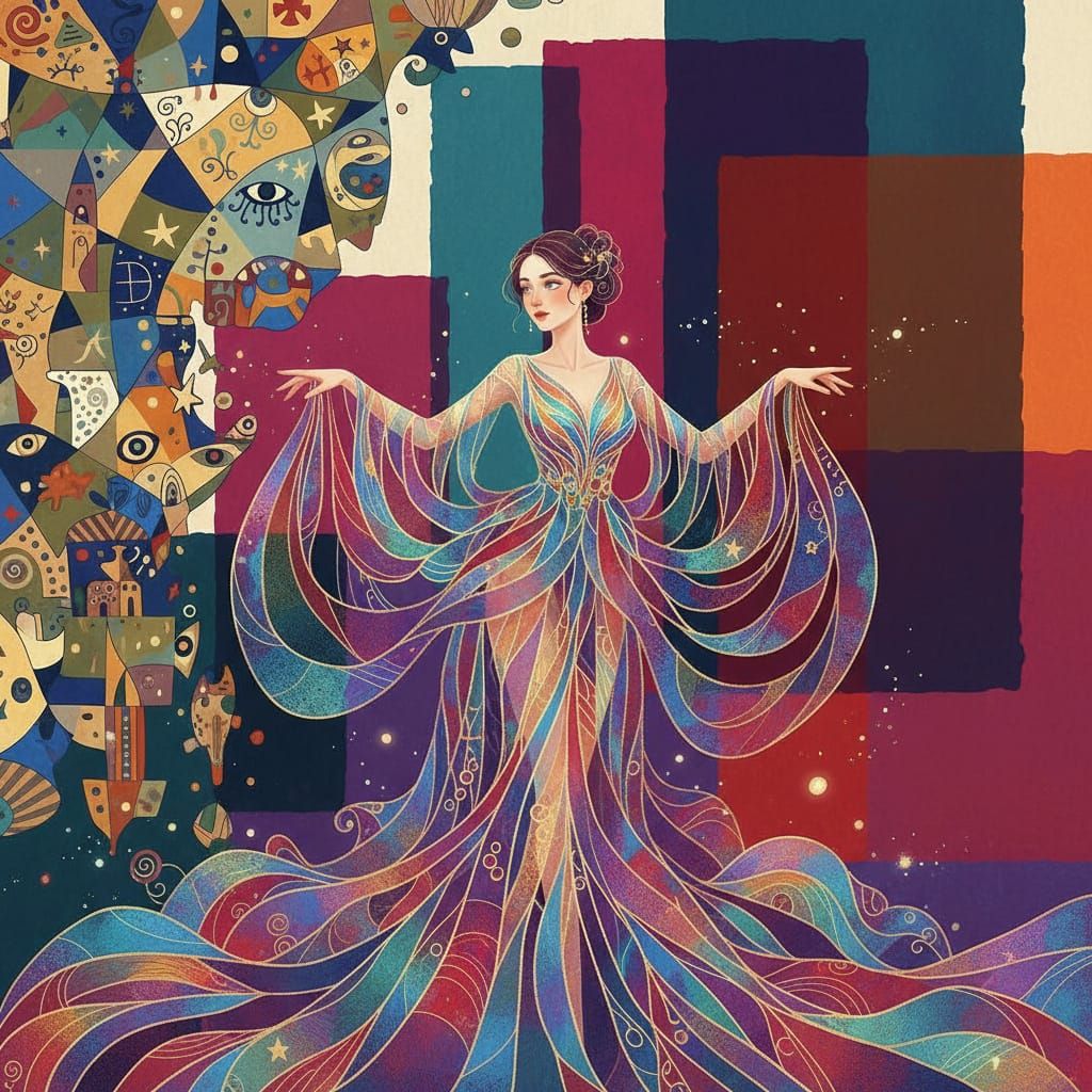 Woman in Web Garment, Abstract Expressionism