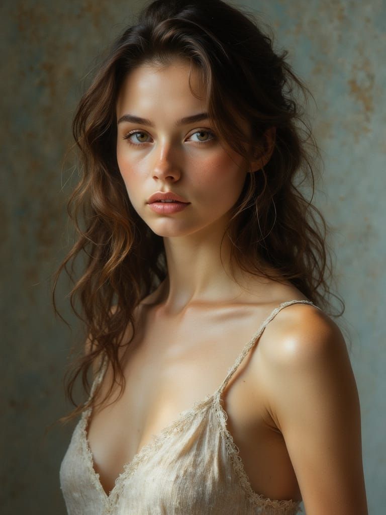 Detailed Portrait of a Young Woman in Studio