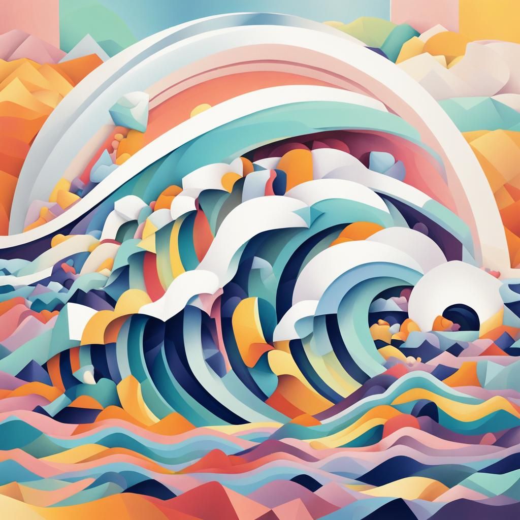 Colorful Cresting Wave in Cubist Art Style