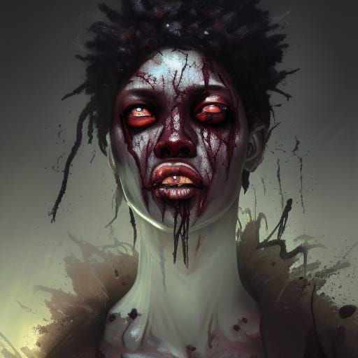 Hyperdetailed Zombie Woman in Dark Fantasy Style