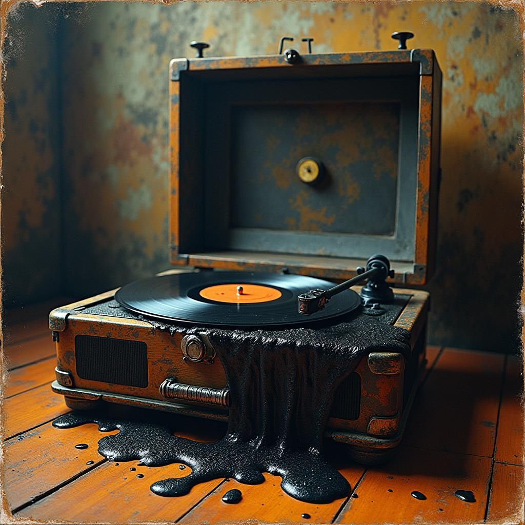 Psychedelic Melting Record Art on Vintage Player