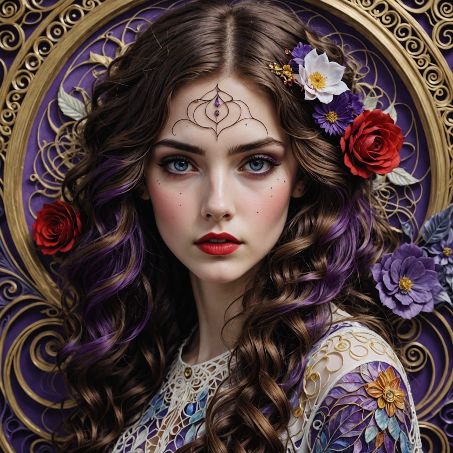 Young Woman with Tattooed Arms and Curly Hair